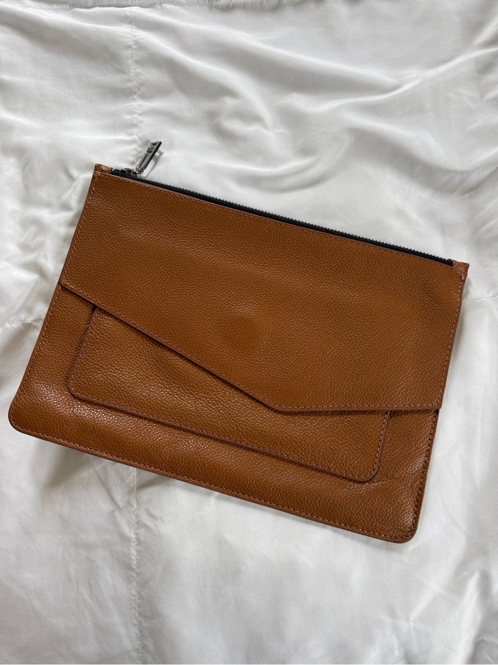 Botkier Cognac Pebbled Leather zip pouch clutch Wallet
